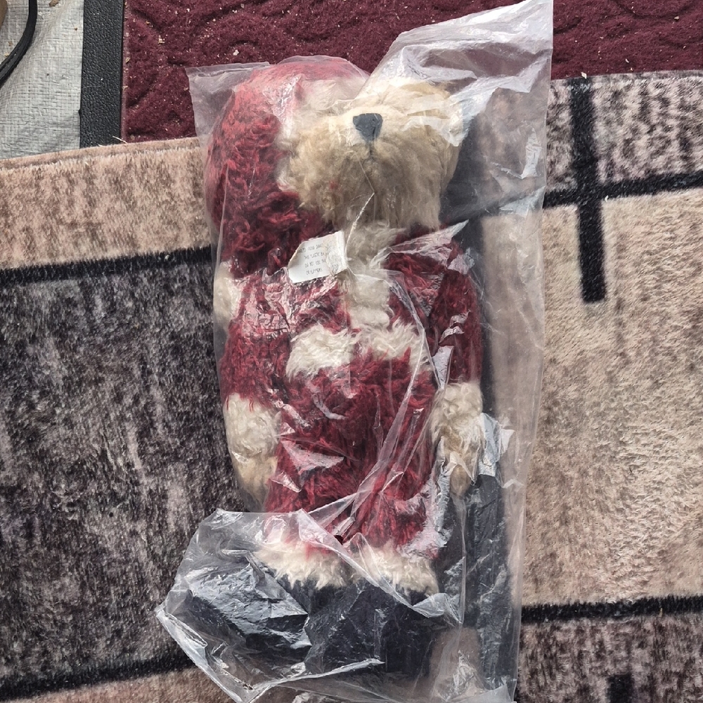 Charming Plush Bear in Red and Cream Outfit From The Boyds Collection.